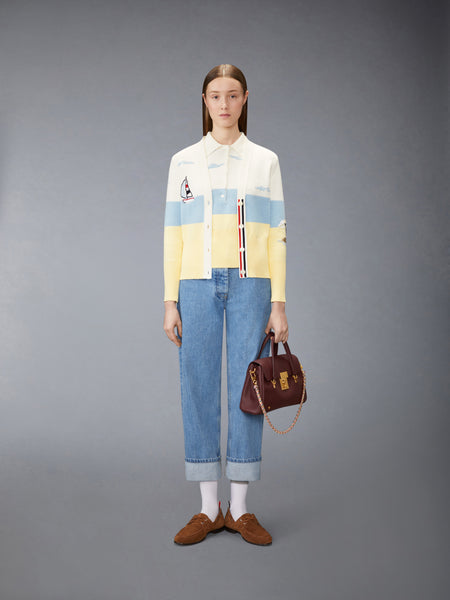 NANTUCKET SCENIC EMBROIDERY JERSEY CARDIGAN WHITE