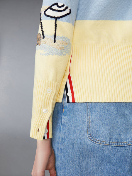 NANTUCKET SCENIC EMBROIDERY JERSEY CARDIGAN WHITE