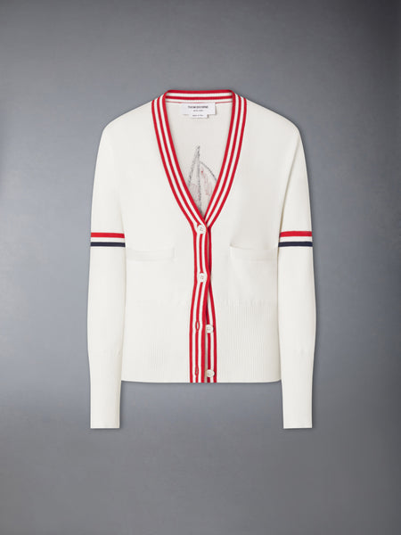 RWB STRIPE JACQUARD SAILBOAT CARDIGAN WHITE