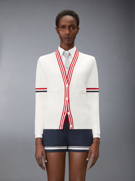 RWB STRIPE JACQUARD SAILBOAT CARDIGAN WHITE