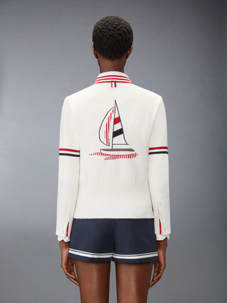 RWB STRIPE JACQUARD SAILBOAT CARDIGAN WHITE