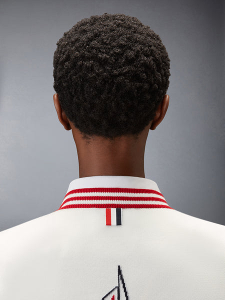 RWB STRIPE JACQUARD SAILBOAT CARDIGAN WHITE