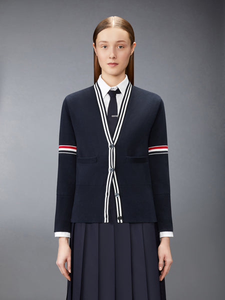RWB STRIPE JACQUARD SAILBOAT CARDIGAN NAVY