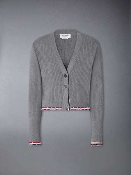POINTELLE RIB STITCH CARDIGAN LT GREY