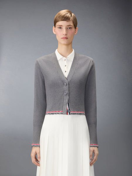POINTELLE RIB STITCH CARDIGAN LT GREY