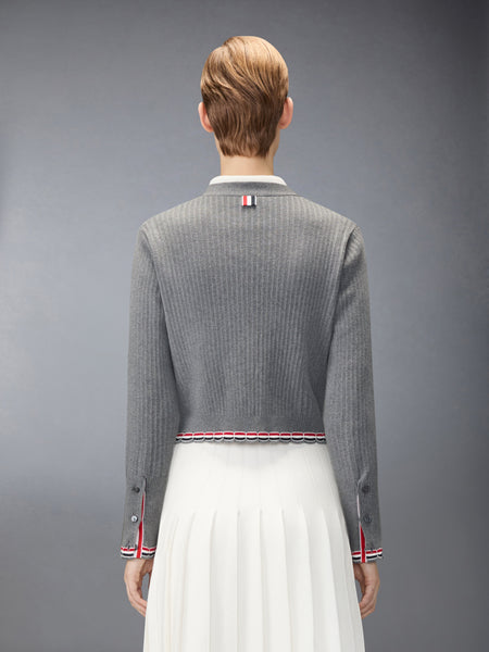 POINTELLE RIB STITCH CARDIGAN LT GREY