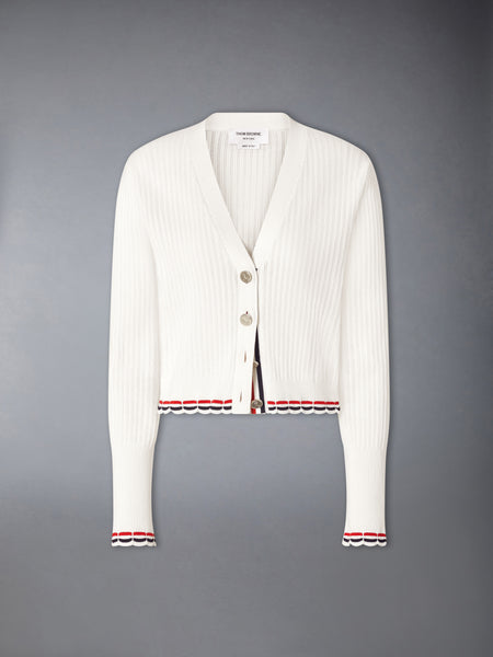 POINTELLE RIB STITCH CARDIGAN WHITE