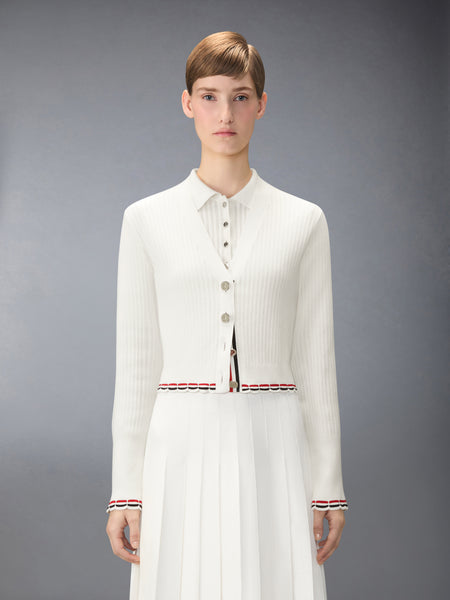 POINTELLE RIB STITCH CARDIGAN WHITE