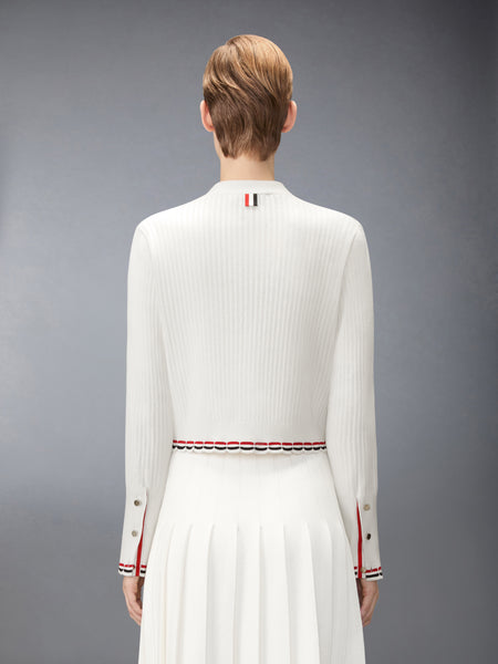 POINTELLE RIB STITCH CARDIGAN WHITE