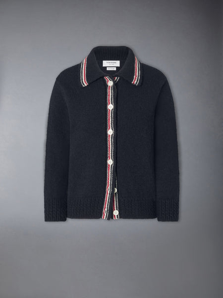 DONEGAL RWB STRIPE HECTOR POINTELLE CARDIGAN NAVY