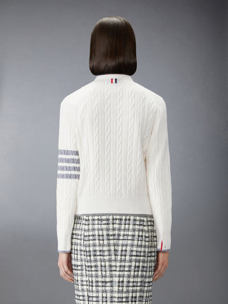 CASHMERE 4-BAR BABY CABLE STITCH CARDIGAN WHITE