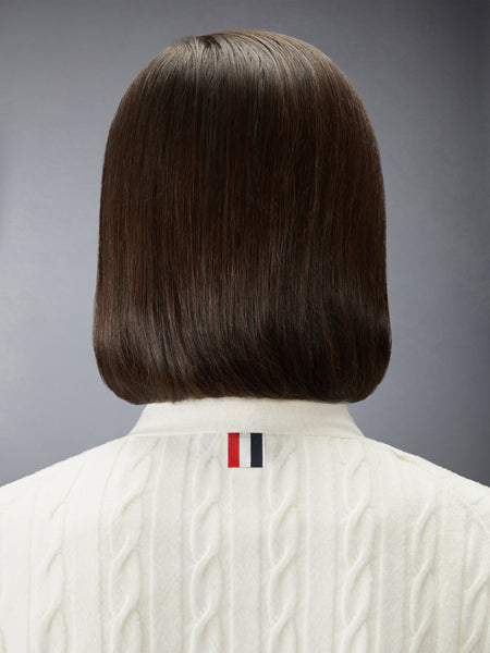 CASHMERE 4-BAR BABY CABLE STITCH CARDIGAN WHITE