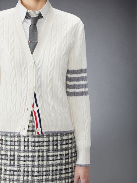 CASHMERE 4-BAR BABY CABLE STITCH CARDIGAN WHITE