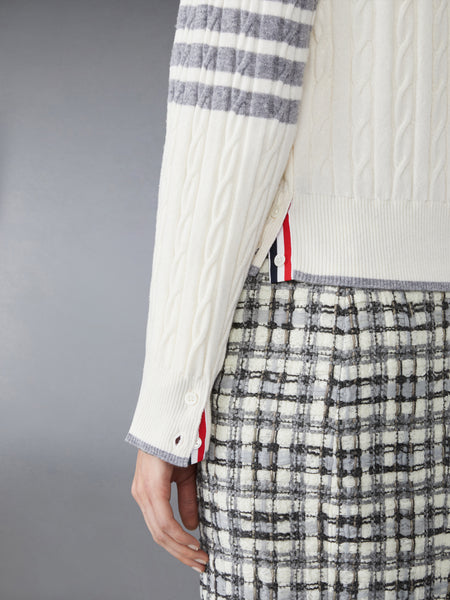 CASHMERE 4-BAR BABY CABLE STITCH CARDIGAN WHITE