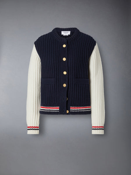 CHUNKY CASHMERE CARDIGAN NAVY/WHITE
