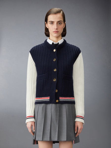 CHUNKY CASHMERE CARDIGAN NAVY/WHITE