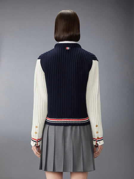 CHUNKY CASHMERE CARDIGAN NAVY/WHITE
