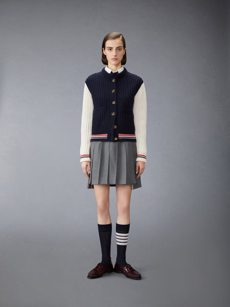 CHUNKY CASHMERE CARDIGAN NAVY/WHITE