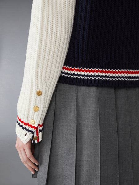 CHUNKY CASHMERE CARDIGAN NAVY/WHITE