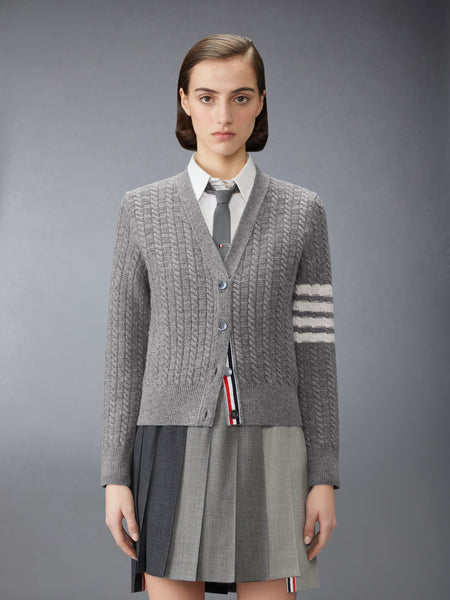 MERINO WOOL 4-BAR ANCHOR INTARSIA CARDIGAN LT GREY
