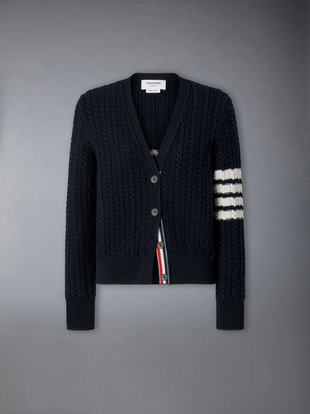MERINO WOOL 4-BAR ANCHOR INTARSIA CARDIGAN NAVY