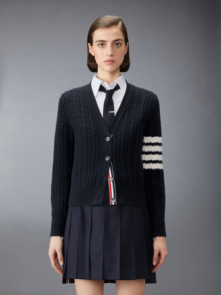 MERINO WOOL 4-BAR ANCHOR INTARSIA CARDIGAN NAVY