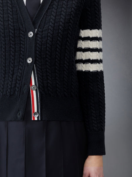 MERINO WOOL 4-BAR ANCHOR INTARSIA CARDIGAN NAVY