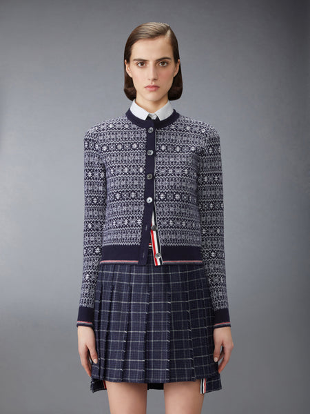 MERINO WOOL JACQUARD SNOWFLAKE CARDIGAN NAVY