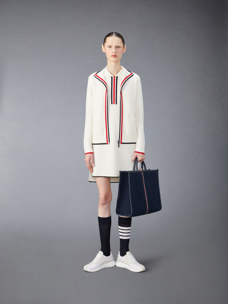 MERINO WOOL MILANO STITCH ZIP UP POLO DRESS WHITE