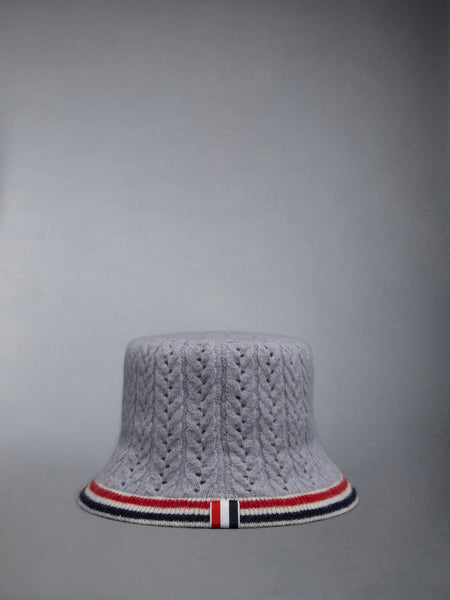 Wool Silk Cashmere Pointelle Stripe Bucket Hat LT GREY