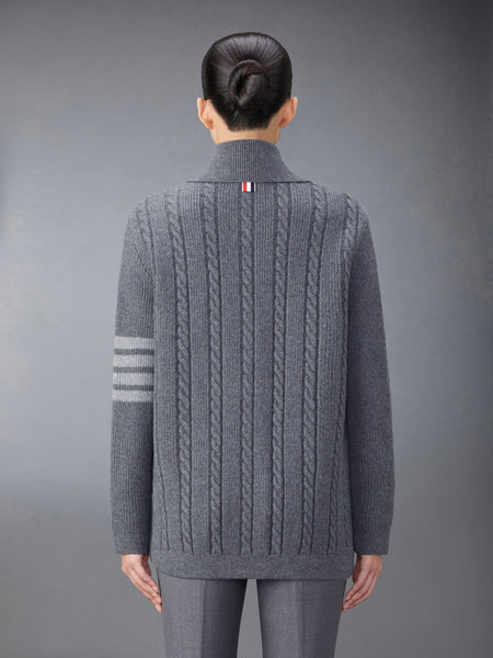 MERINO WOOL AND COTTON 4-BAR CABLE OVERCOAT MED GREY