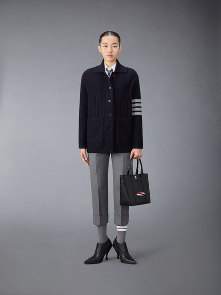 MERINO WOOL AND COTTON 4-BAR CABLE OVERCOAT NAVY