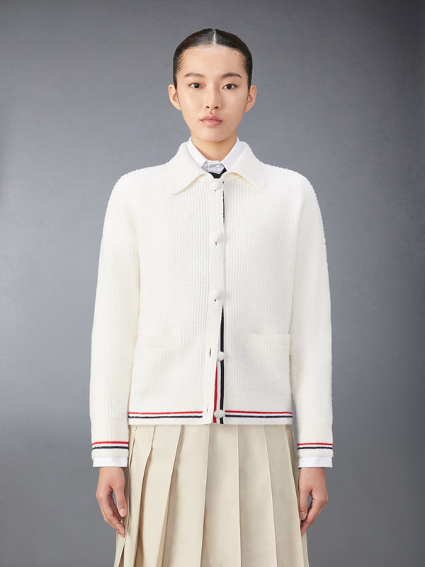 MERINO WOOL BRUSHED TUCK STITCH POLO CARDIGAN - featured image