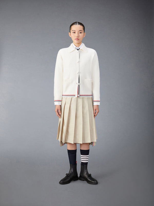 MERINO WOOL BRUSHED TUCK STITCH POLO CARDIGAN - image 3