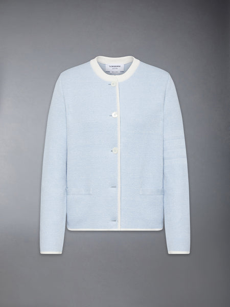 TEXTURED STITCH 4-BAR CEW NECK CARDIGAN LIGHT BLUE