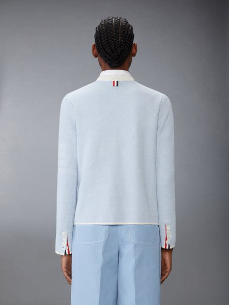 TEXTURED STITCH 4-BAR CEW NECK CARDIGAN LIGHT BLUE