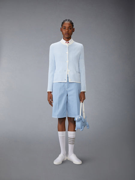 TEXTURED STITCH 4-BAR CEW NECK CARDIGAN LIGHT BLUE