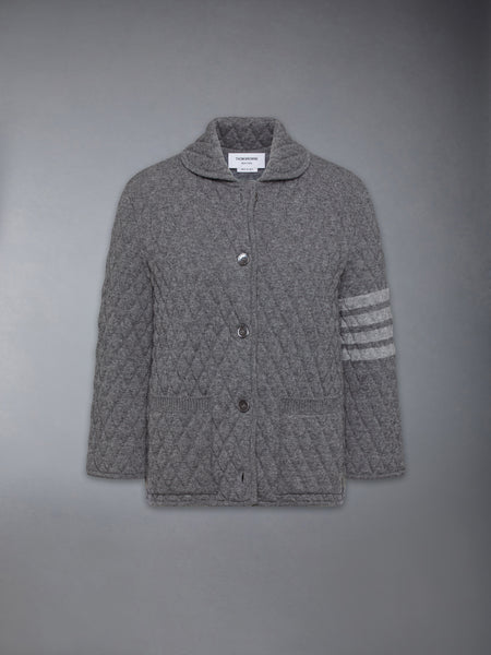 QUILTED KNIT JACQUARD MERINO WOOL 4-BAR WORK JACKET MEDIUM GREY
