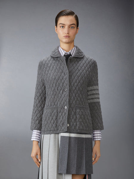 QUILTED KNIT JACQUARD MERINO WOOL 4-BAR WORK JACKET MEDIUM GREY