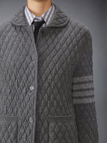 QUILTED KNIT JACQUARD MERINO WOOL 4-BAR WORK JACKET MEDIUM GREY