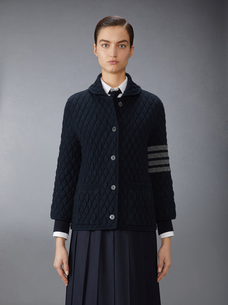 QUILTED KNIT JACQUARD MERINO WOOL 4-BAR WORK JACKET NAVY