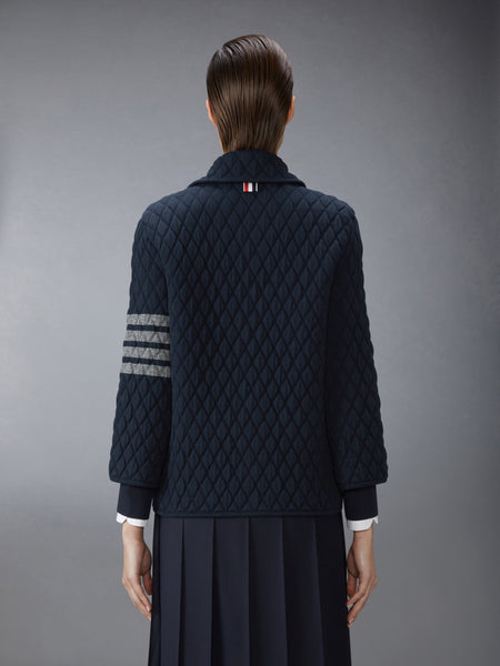 QUILTED KNIT JACQUARD MERINO WOOL 4-BAR WORK JACKET NAVY