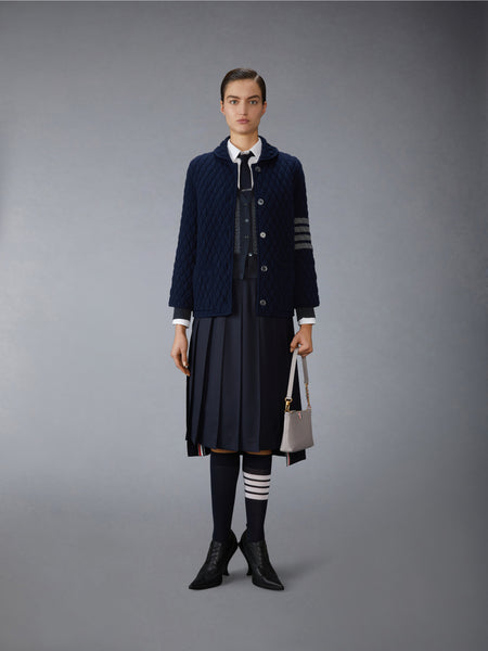 QUILTED KNIT JACQUARD MERINO WOOL 4-BAR WORK JACKET NAVY