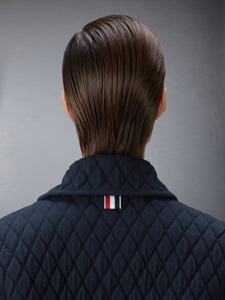 QUILTED KNIT JACQUARD MERINO WOOL 4-BAR WORK JACKET NAVY