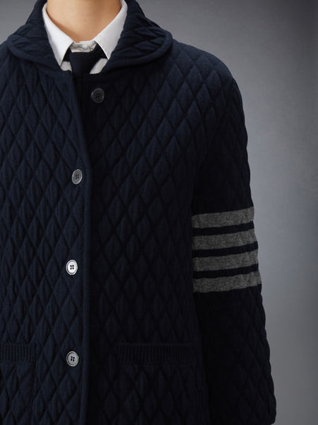 QUILTED KNIT JACQUARD MERINO WOOL 4-BAR WORK JACKET NAVY