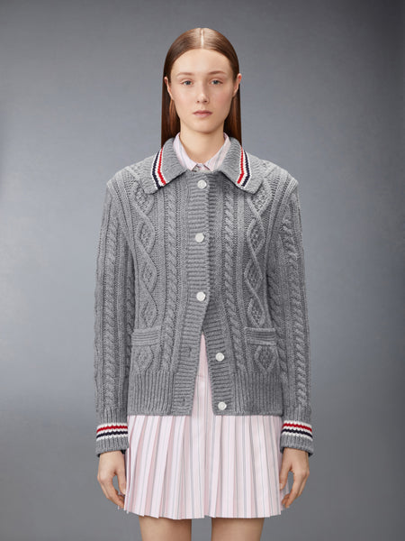 CASHMERE ARAN CABLE CARDIGAN JACKET LT GREY