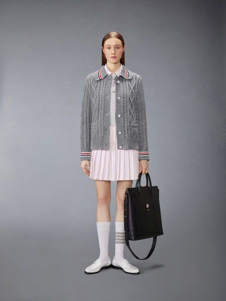 CASHMERE ARAN CABLE CARDIGAN JACKET LT GREY