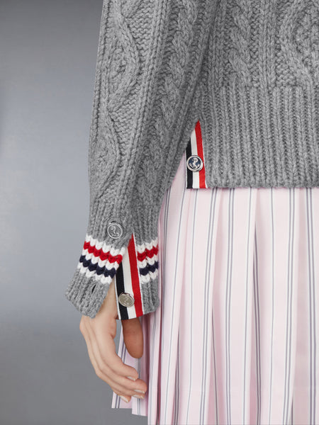 CASHMERE ARAN CABLE CARDIGAN JACKET LT GREY