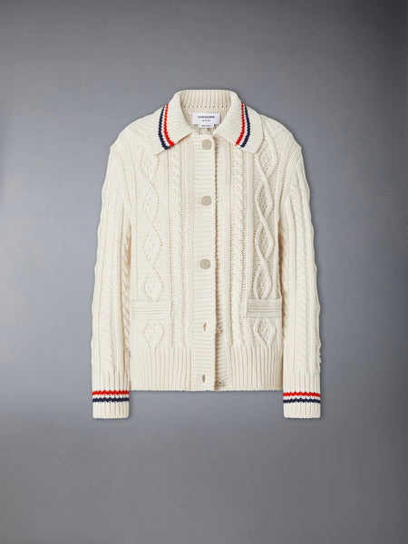 CASHMERE ARAN CABLE CARDIGAN JACKET WHITE
