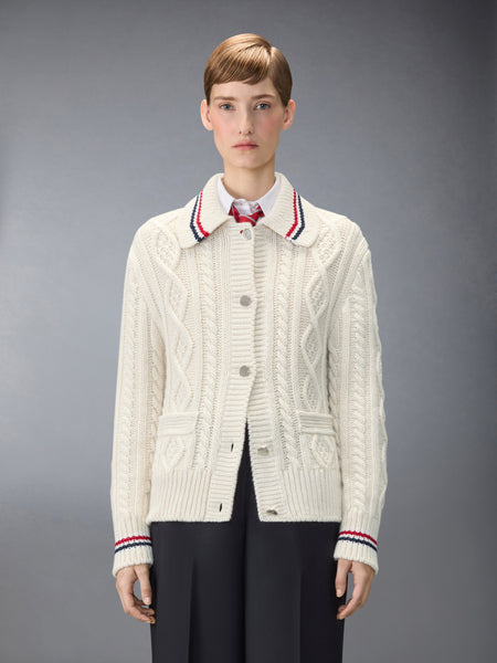 CASHMERE ARAN CABLE CARDIGAN JACKET WHITE